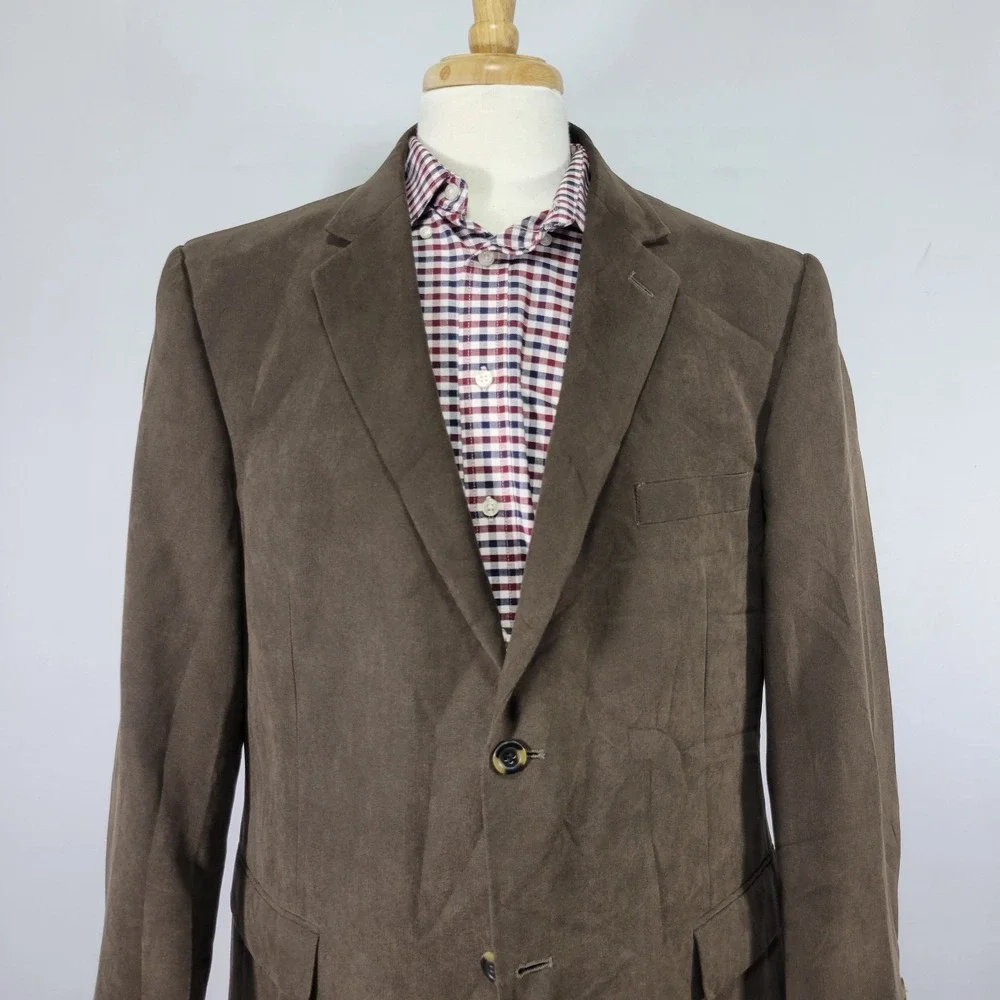 Andrew Fezza Men's Sport Coat Blazer Two Button Brown Suede‎ Polyester Blend 46R